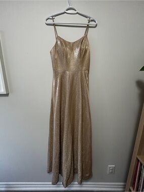 Gold Spaghetti-Strap Evening Gown